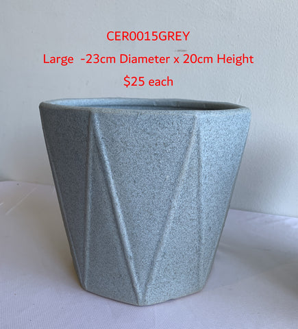 CER0015GREY "V" Pattern Ceramic Pots - Grey - 3 Sizes | ARTISTIC GREENERY