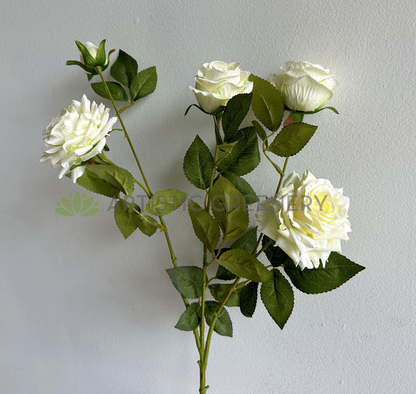 F0432 Silk Garden Rose Spray 83cm White ARTISTIC GREENERY Artistic