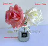 F0471 Real Touch Quality Artificial Single Latex Rose (10cm Dia) 26cm Pink / White | ARTISTIC GREENERY