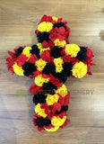 Indigenous Colour Themed Floral Cross (Red Black & Yellow) 40cm / 70cm / 90cm (SYM0038CROSS) | ARTISTIC GREENERY