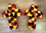 Indigenous Colour Themed Floral Cross (Red Black & Yellow) 40cm / 70cm / 90cm (SYM0038CROSS) | ARTISTIC GREENERY
