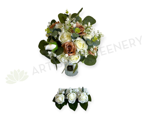 Silk Round Bouquet - Rustic Brown & White - Kaneesha N | ARTISTIC GREENERY