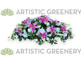 Pink Lilies & White Roses Casket Spray / Memorial Flowers 70cm & 100cm Long - SYM0067