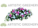 Pink Lilies & White Roses Casket Spray / Memorial Flowers 70cm & 100cm Long - SYM0067