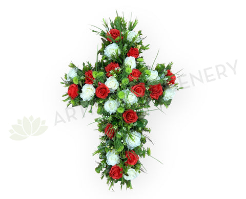 Red & White Floral Cross 40cm / 65cm / 90cm (SYM0062) | ARTISTIC GREENERY