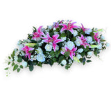 Pink Lilies & White Roses Casket Spray / Memorial Flowers 70cm & 100cm Long - SYM0067