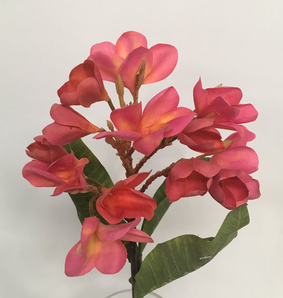 F0188 Silk Frangipani / Faux Plumeria Stem 62cm Pink Artistic Greenery