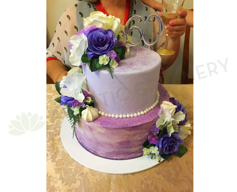 Cake Flower (Silk Purple & White Flowers)