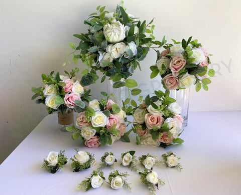 Silk Teardrop Cascade Bouquet Whtie and Pink - Brianna J | ARTISTIC GREENERY