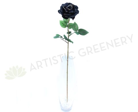 F0027 Black Single Rose with Gold GIitter 73cm