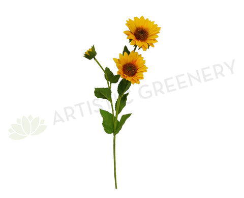 F0136 Sunflower Spray 64cm Yellow (2 flowers 1 bud)
