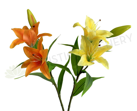 F0138L Latex Oriental Lily Spray 74cm Orange / Yellow | ARTISTIC GREENERY