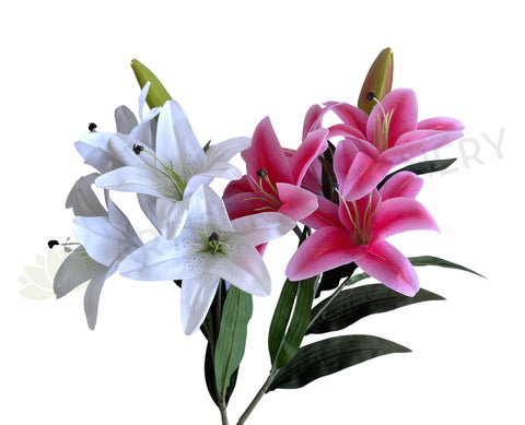 F0318L Faux Oriental / Tiger Lily Spray 105cm (Large) White / Pink | ARTISTIC GREENERY