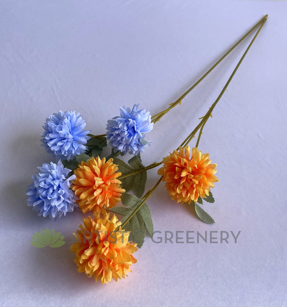 F0337 Silk Chrysanthemum 65cm Orange Light Blue ARTISTIC GREENERY