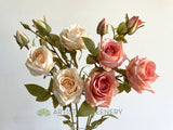 F0380 Artificial Rustic Style Rose Spray 65cm Cream / Pink | ARTISTIC GREENERY