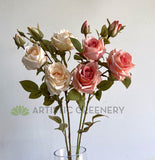 F0380 Artificial Rustic Style Rose Spray 65cm Cream / Pink | ARTISTIC GREENERY