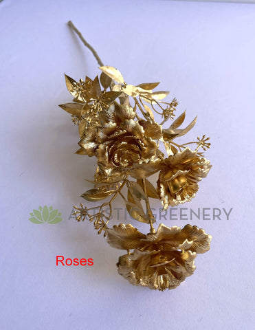 Roses - F0389 Artificial Gold Rose Spray 53cm & F0388 Gold Hydrangea Spray 66cm | ARTISTIC GREENERY