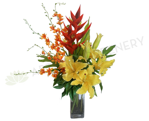 FA1002B - Faux Flowers - Corporate Style Lilies Floral Arrangement (Vibrant colour arrangement) 78cm Tall | ARTISTIC GREENERY