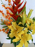 FA1002B - Faux Flowers - Corporate Style Lilies Floral Arrangement (Vibrant colour arrangement) 78cm Tall | ARTISTIC GREENERY