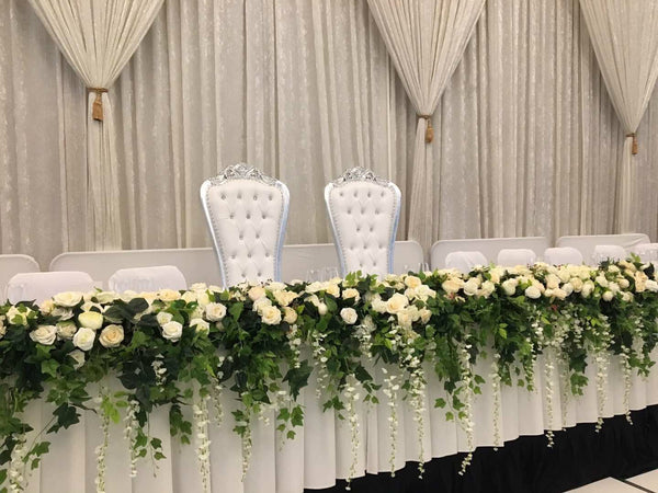 For Hire White Grand Bridal Table Centrepiece 200cm OR 400cm Code HI0008WIST Silk flower for bridal table centrepiece affordable wedding hire Perth WA Artistic Greenery