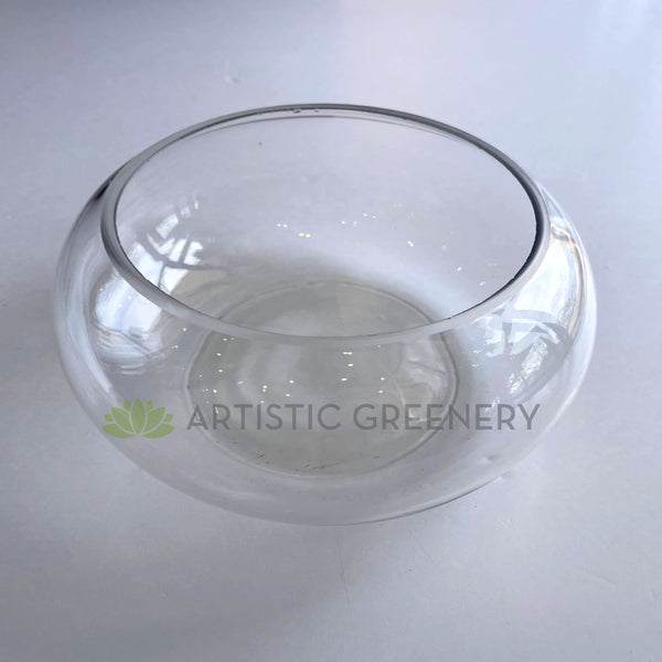 Floating Candle Bowl / Shallow Glass Vase Round Clear Artistic Greenery