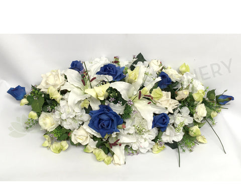 Blue & White Casket Spray / Memorial Flowers 70cm & 100cm Long - SYM0031