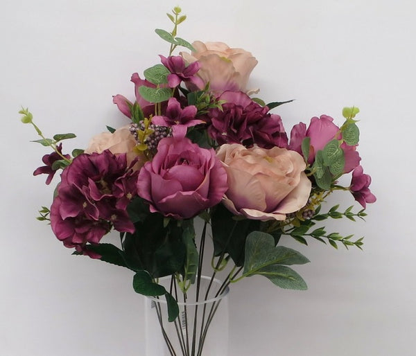 SP0242 Silk Rose & Hydrangea Bunch with Greenery (2 styles) 52cm Perth