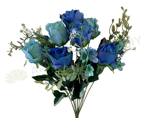 SP0300 Silk Blue & Teal Rose Bunch 50cm