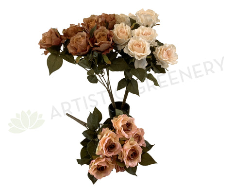 SP0341 Artificial Vintage Style Rose Bunch 43cm Champagne / Light Brown / Pink 3 | ARTISTIC GREENERY