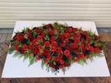 SYM0044 (Desiree) - Black & Red Memorial Flowers / Casket Spray / Graveside Flowers 90cm / 140cm Long | ARTISTIC GREENERY