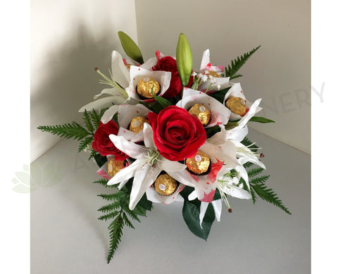 Ferrero Rocher Chocolate & Silk Flowers Arrangement (Gift)