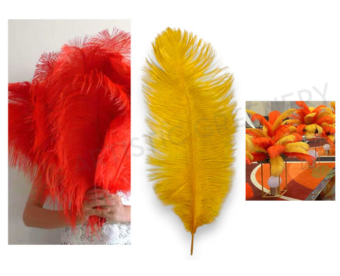 ACC0044L Ostrich Feather 45-55cm Red / Gold for craft Melbourne Cup fascinators | ARTISTIC GREENERY
