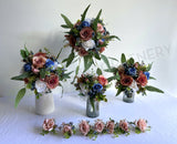 Round Wedding Bouquet - Dusty Pink & Blue - Analesha G | ARTISTIC GREENERY
