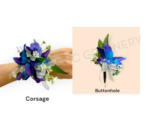 Corsage & Buttonhole - Blue Galaxy Orchid with Diamantes - CB0029 - $58/set | ARTISTIC GREENERY