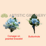 School Ball Corsage & Lapel Flower Buttonhole - Baby Blue Roses - CB0049 - $56/set | ARTISTIC GREENERY