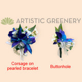 Corsage & Buttonhole - Blue Galaxy Orchid with Diamantes - CB0029 - $58/set | ARTISTIC GREENERY
