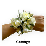 Corsage & Buttonhole - White Roses with Gold Ribbons - CB0035Gold - $56/set | ARTISTIC GREENERY Ball Perth Australia Custom-made Cheap buttonholes 