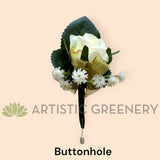 Corsage & Buttonhole - White Roses with Gold Ribbons - CB0035Gold - $56/set | ARTISTIC GREENERY Ball Perth Australia Custom-made Cheap buttonholes 