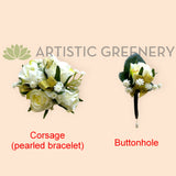 Corsage & Buttonhole - White Roses with Gold Ribbons - CB0035Gold - $56/set | ARTISTIC GREENERY Ball Perth Australia Custom-made Cheap buttonholes 