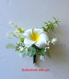 Corsage & Buttonhole - Frangipani with Ribbon - CB0044 - $56/set | ARTISTIC GREENERY