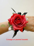 School Ball Corsage & Buttonhole - Red Rose with Black Ribbon - CB0048 - $56/set | ARTISTIC GREENERY