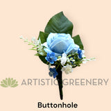 School Ball Corsage & Lapel Flower Buttonhole - Baby Blue Roses - CB0049 - $56/set | ARTISTIC GREENERY