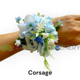 School Ball Corsage & Lapel Flower Buttonhole - Baby Blue Roses - CB0049 - $56/set | ARTISTIC GREENERY