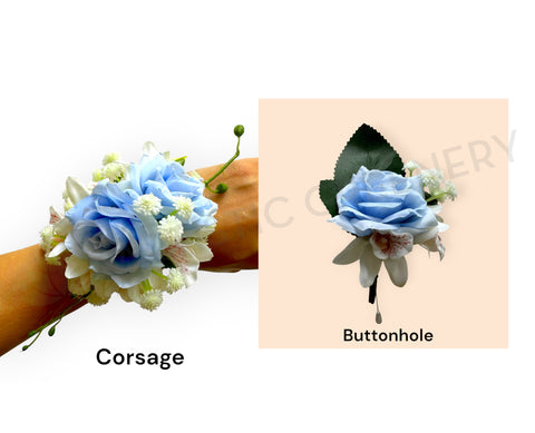 Corsage & Buttonhole - Baby Blue & White - CB0051 - $56/set | ARTISTIC GREENERY