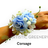 Corsage & Buttonhole - Baby Blue & White - CB0051 - $56/set | ARTISTIC GREENERY