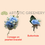 Corsage & Buttonhole - Baby Blue & White - CB0051 - $56/set | ARTISTIC GREENERY