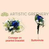 Corsage & Buttonhole - Dark Blue & White with Silver - CB0052 - $56/set | ARTISTIC GREENERY