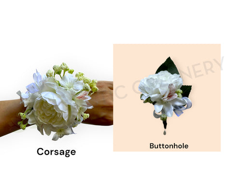 Corsage & Buttonhole - White Peony & Orchid - CB0054 - $56/set