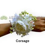 Corsage & Buttonhole - White Peony & Orchid - CB0054 - $56/set