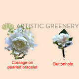 Corsage & Buttonhole - White Peony & Orchid - CB0054 - $56/set